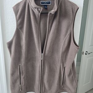 Karen Scott Fleece Vest XL Taupe Zip Front Cozy Layer